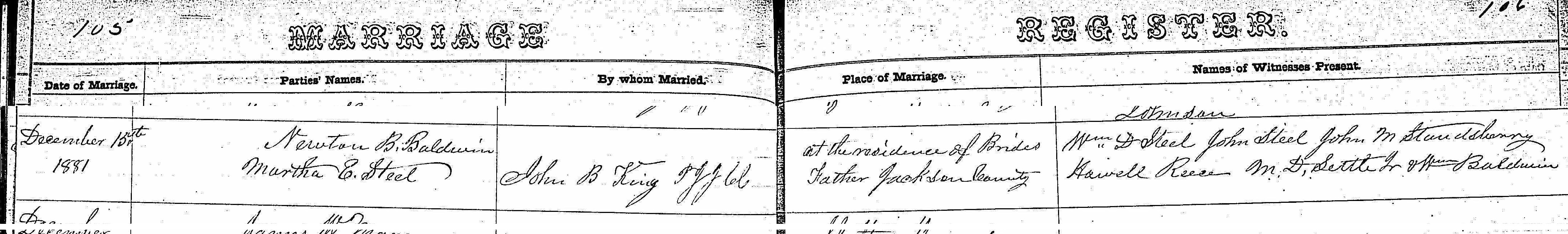 Baldwin-Steele marriage certificate